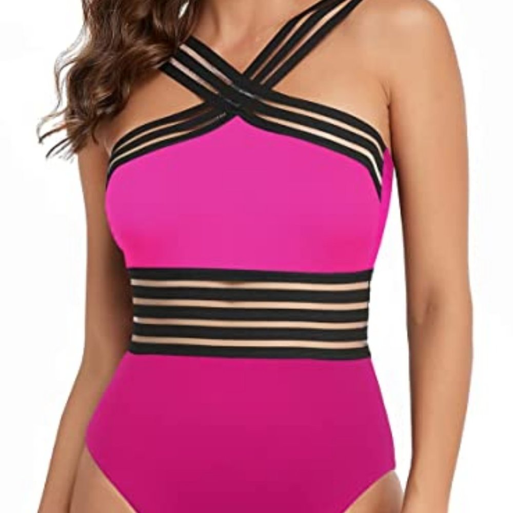 NWT CLASSIC FASHIONISTA MESH SEE THROUGH DETAIL SUPER SEXY ONE PIECE  PINK MED
